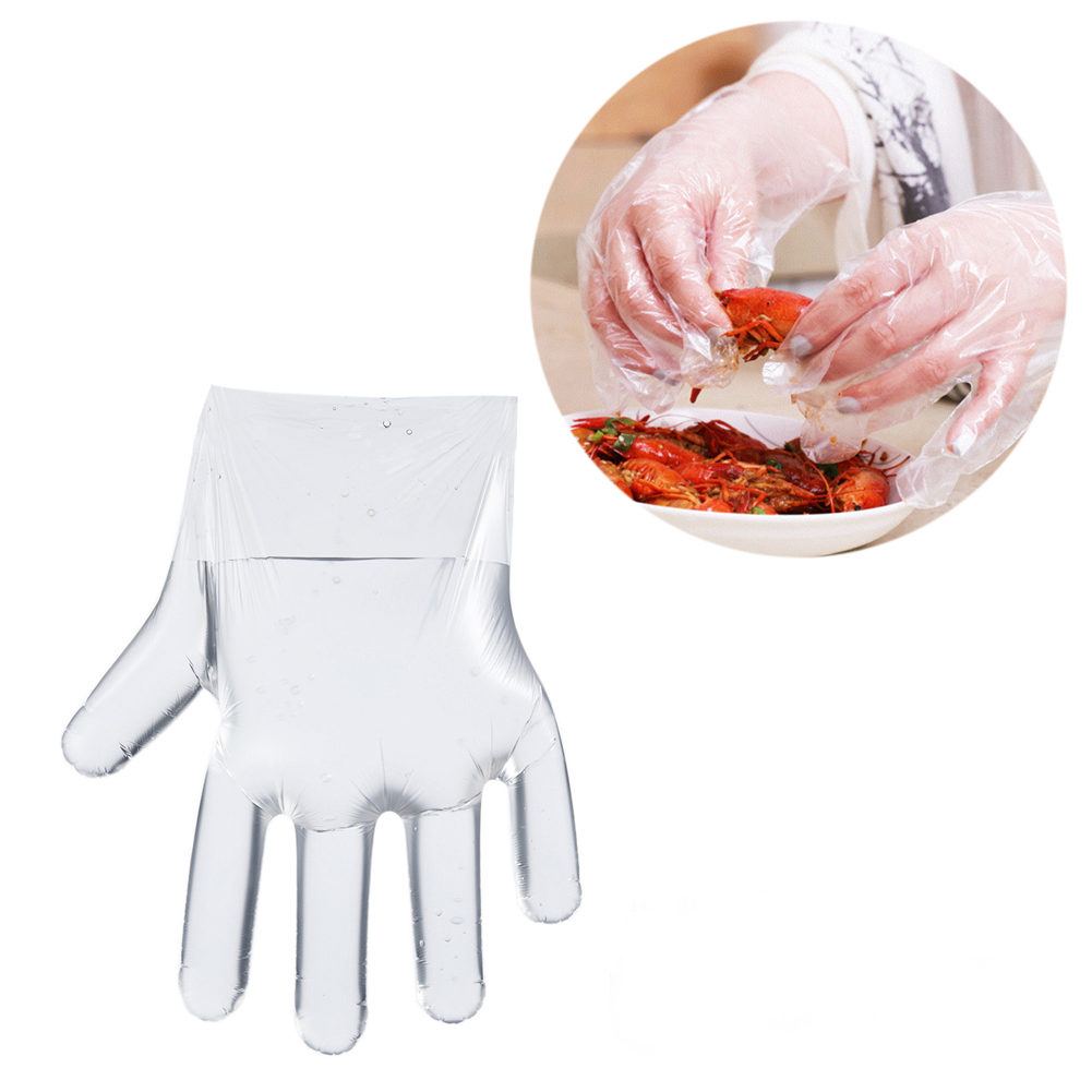 Guantes desechables de poliéster con puño largo para manipulación de alimentos de HDPE, talla única 