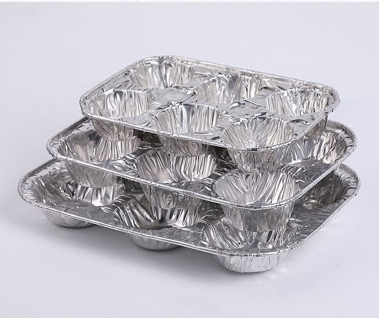 Molde desechable para 6 muffins, seis compartimentos, papel De Aluminio, tartas De huevo, plato, bandeja De pastelería, recipiente para hornear, Plato De Tarta De Aluminio