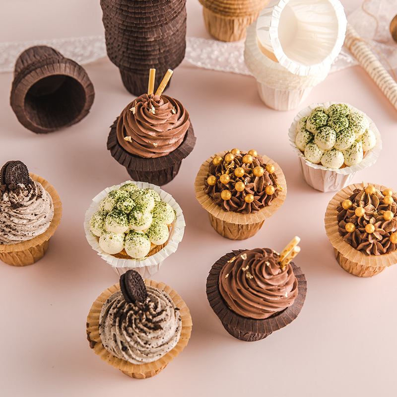 Sombrero de copa antiadherente recubierto a prueba de grasa, tazas para pastel, sombrero de copa resistente a altas temperaturas, Cupcakes, tazas para muffins con rebordes