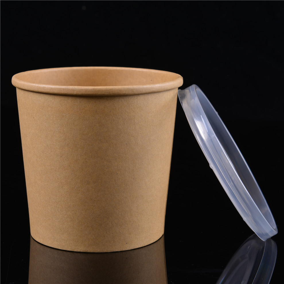 Tazón de sopa de papel Kraft resistente, personalizado, desechable, biodegradable, con tapa de papel, aperitivos, fideos, embalaje para llevar, taza de sopa