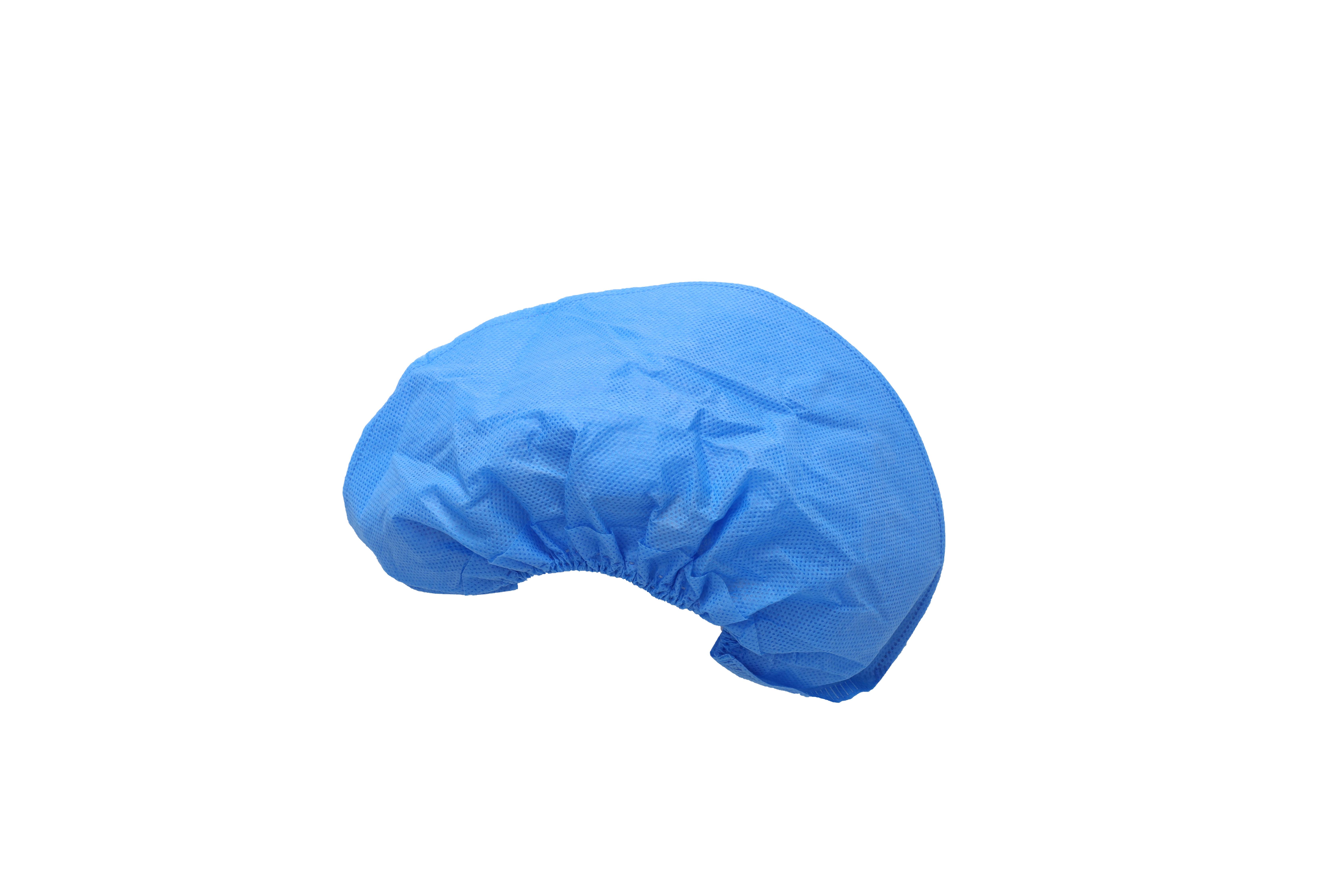 Gorro de trabajo desechable con SMS elástico, fácil respiración, cubierta para la cabeza fresca y fuerte, azul