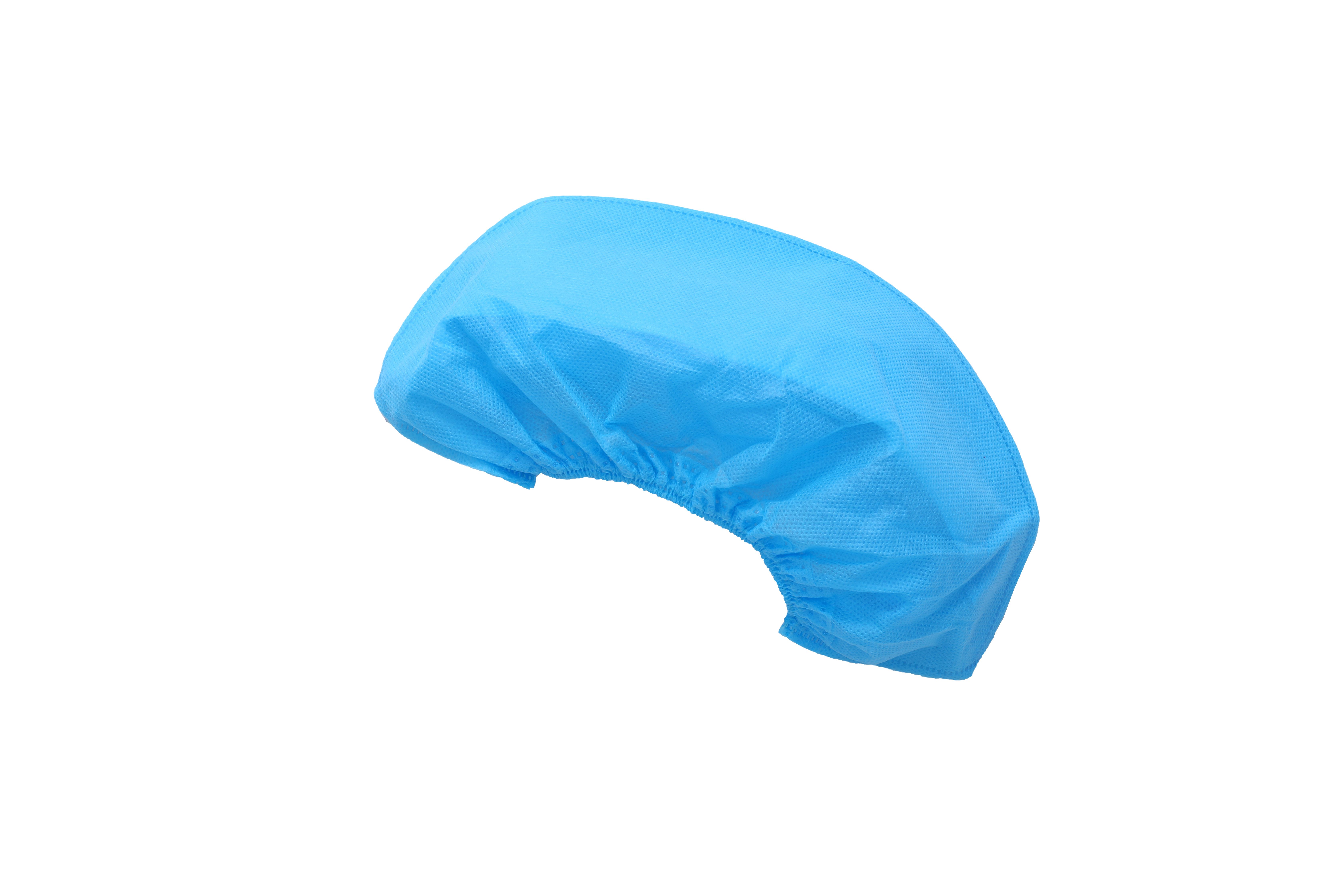 Gorro de trabajo desechable con SMS elástico, fácil respiración, cubierta para la cabeza fresca y fuerte, azul