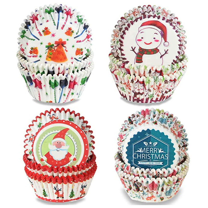 24 unids/set taza de papel para pastel de Navidad herramientas de decoración de cocina revestimiento para cupcakes de fiesta taza para hornear pastel envolvente 