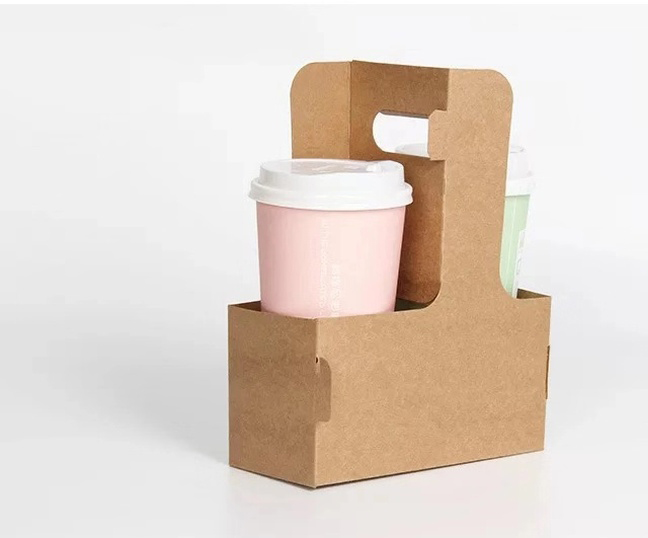 Portavasos de papel Kraft desechable para llevar personalizado, bebida caliente, café, té, portavasos con mango