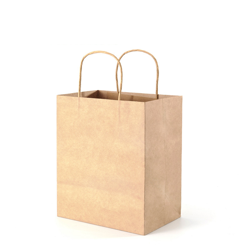 Bolsa de papel Kraft marrón con logotipo impreso personalizado y tamaño de bolsa de papel, paquete de alimentos con asa, bolsa de papel para compras a precio barato